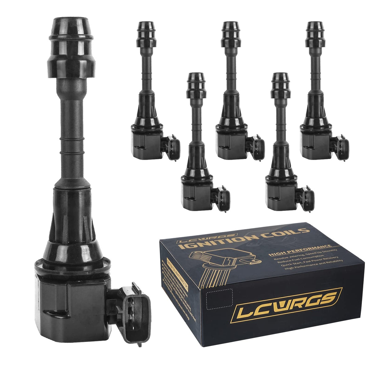 LCWRGS front view of six ignition coils showing full kit and easy replacement benefit