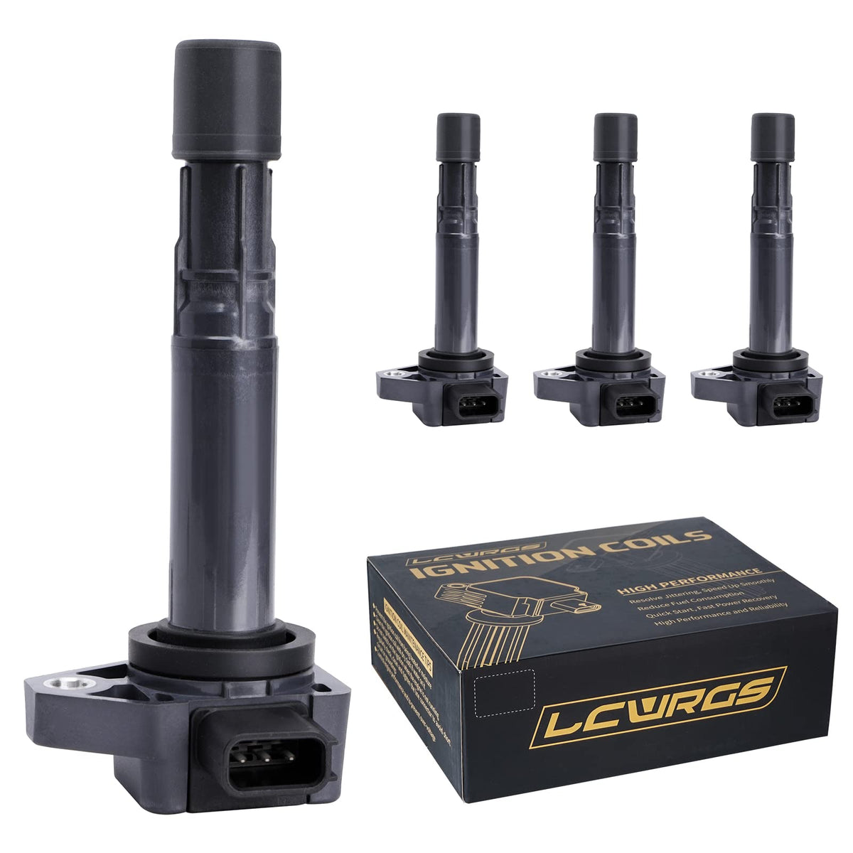 LCWRGS front view of four ignition coils showing fit and labeling benefit: easy identification