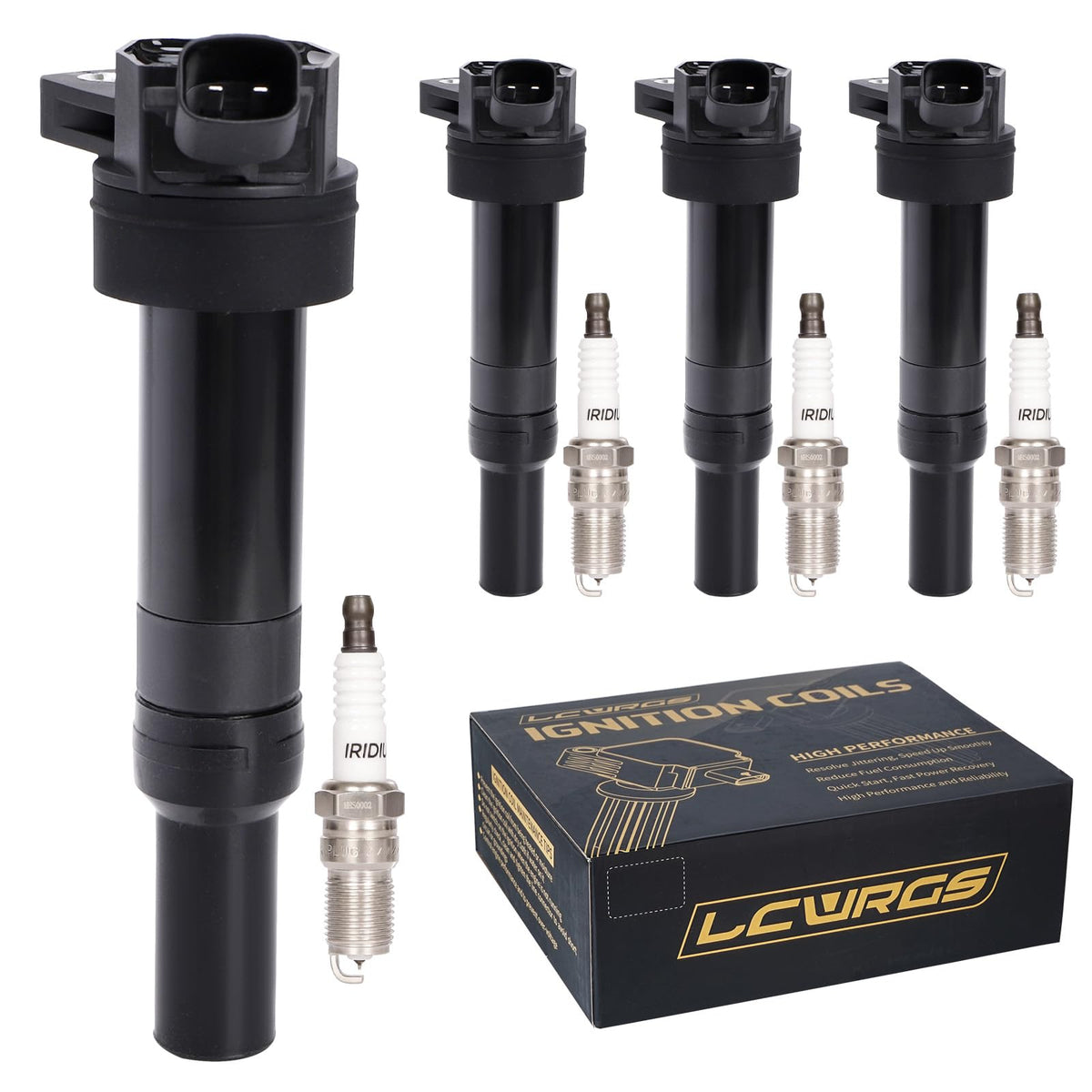 LCWRGS front packaging kit showing all four coils and plugs, clear identification and benefit of complete replacement