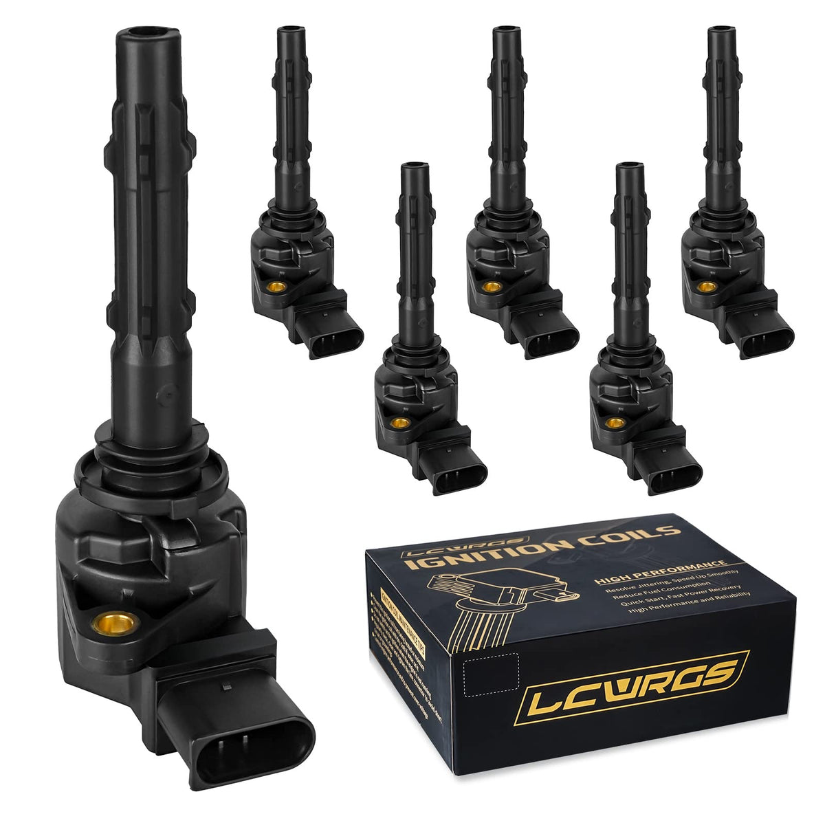 LCWRGS front view of six ignition coils showing complete set and ready fitment benefit