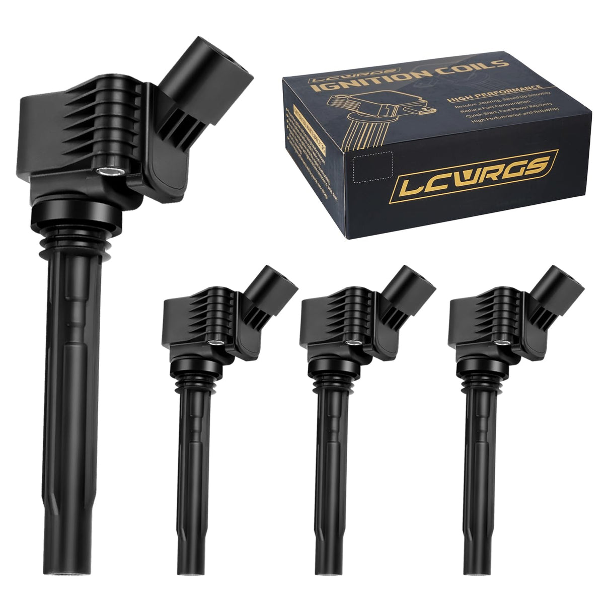 LCWRGS front view coil pack set showing four coils and direct-fit benefit