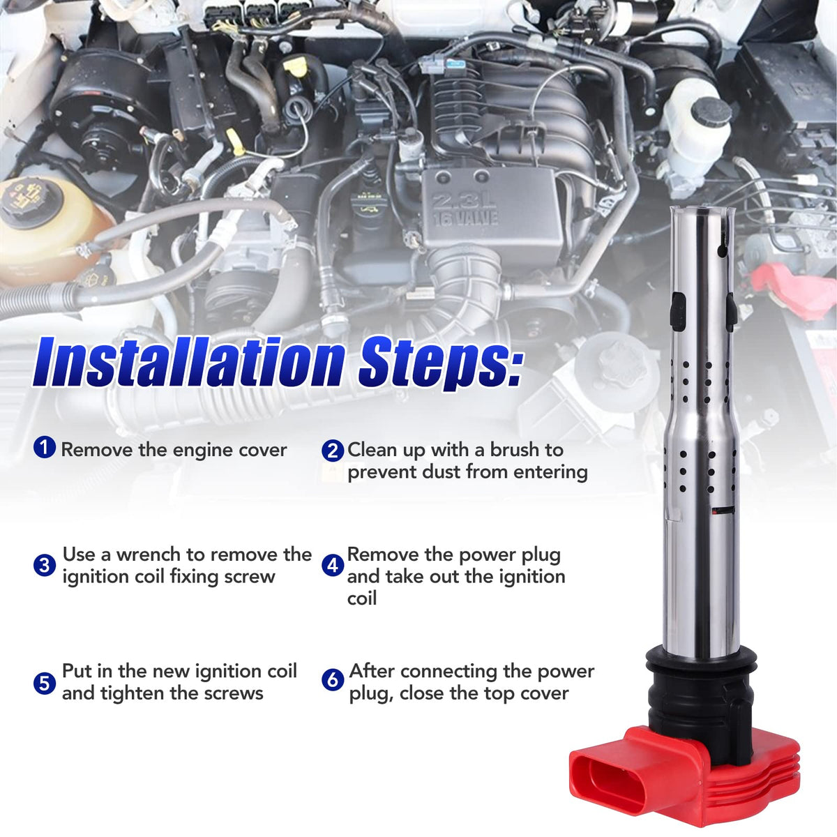 LCWRGS ignition coil installed in engine bay demonstrating direct-swap benefit
