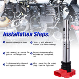 LCWRGS ignition coil installed in engine bay demonstrating direct-swap benefit