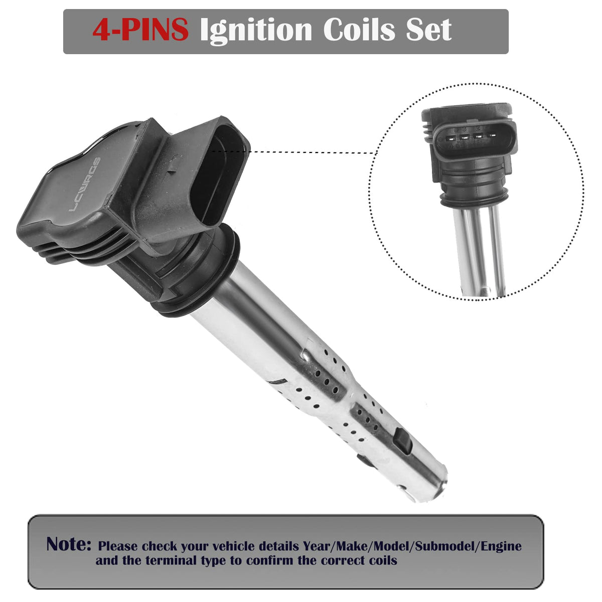 LCWRGS ignition coil installed on Volkswagen engine demonstrating direct fit
