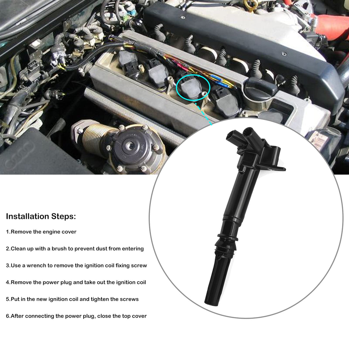 LCWRGS coil installed in engine bay demonstrating direct-fit replacement and easier maintenance
