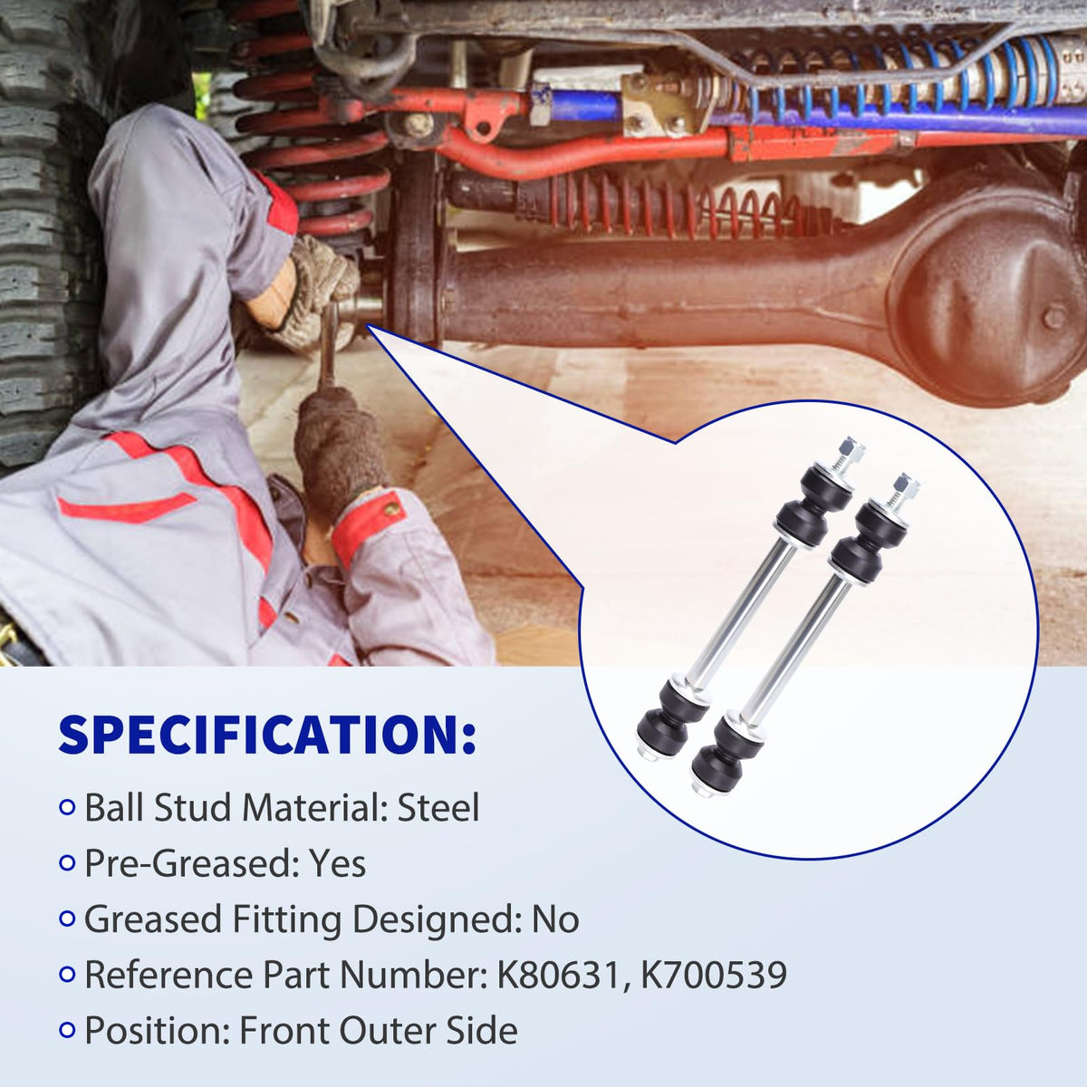 LCWRGS sway bar links during garage installation showing straightforward replacement