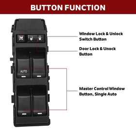 LCWRGS switch auto symbol close-up highlighting the one-touch driver window down feature