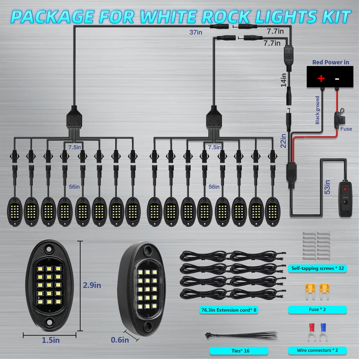 LD DARKEAGLE long extension wires and mounting hardware showing flexible installation benefit