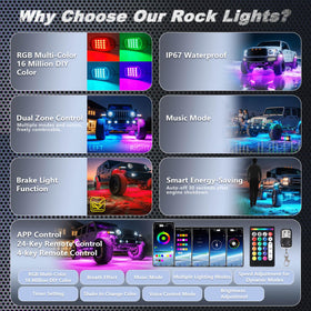 LD DARKEAGLE in-use night scene on Jeep showing vivid multicolor glow for events