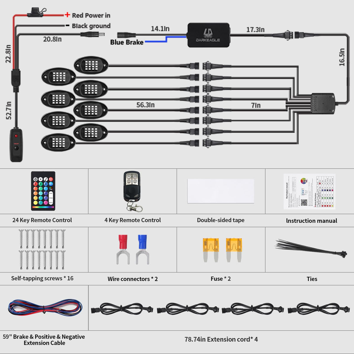 LD DARKEAGLE wiring and accessories layout including extenders and mounting hardware