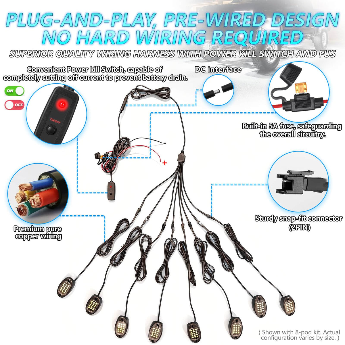 LD DARKEAGLE wiring harness with switch and fuse for easy control and protection