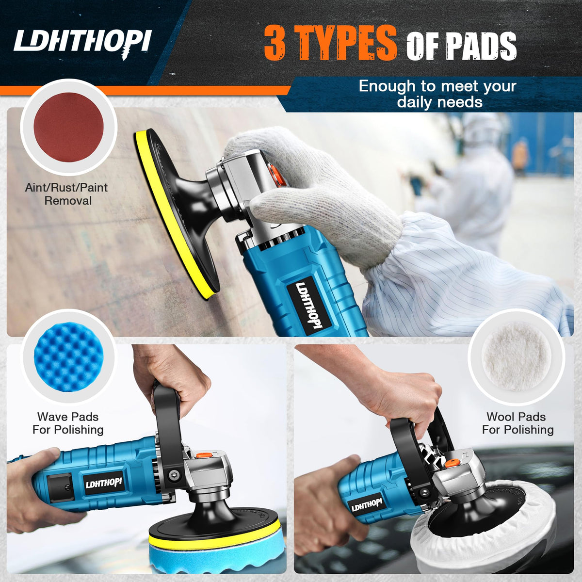 LDHTHOPI polisher in use on car hood demonstrating efficient oxidation removal