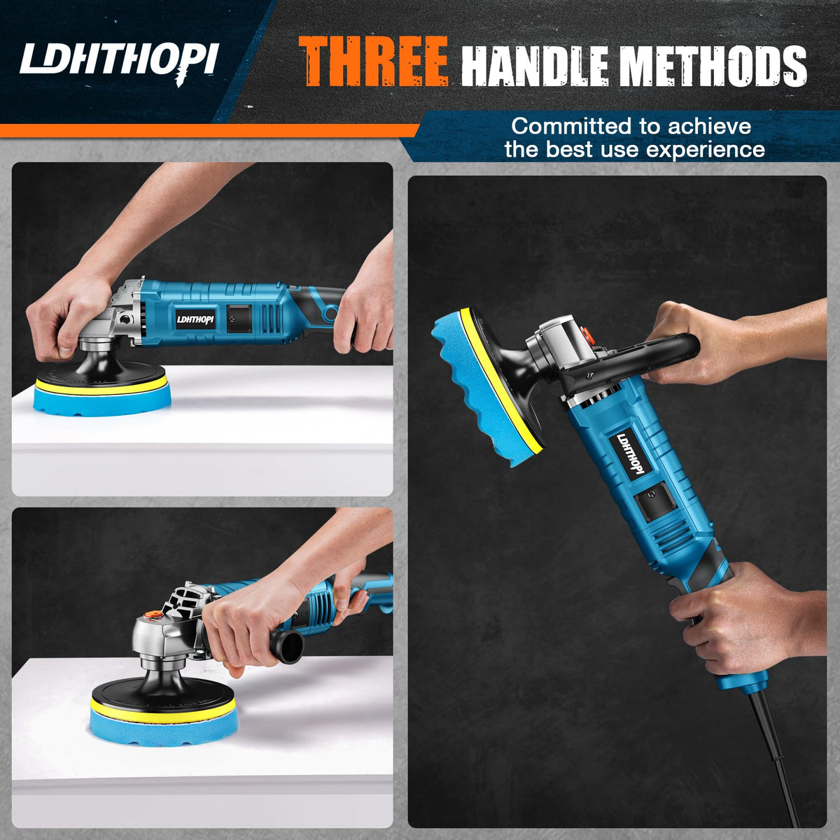 LDHTHOPI assortment of seven pads displayed for cutting, polishing, and finishing