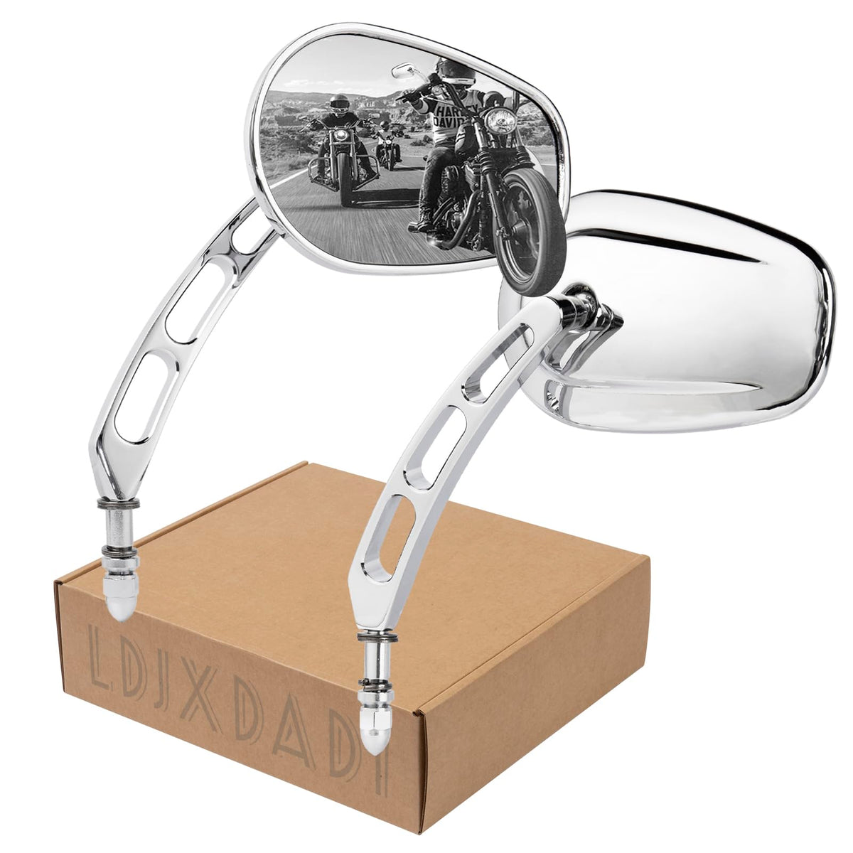 LDJXDADI front view showing chrome mirror and polished housing for clean styling