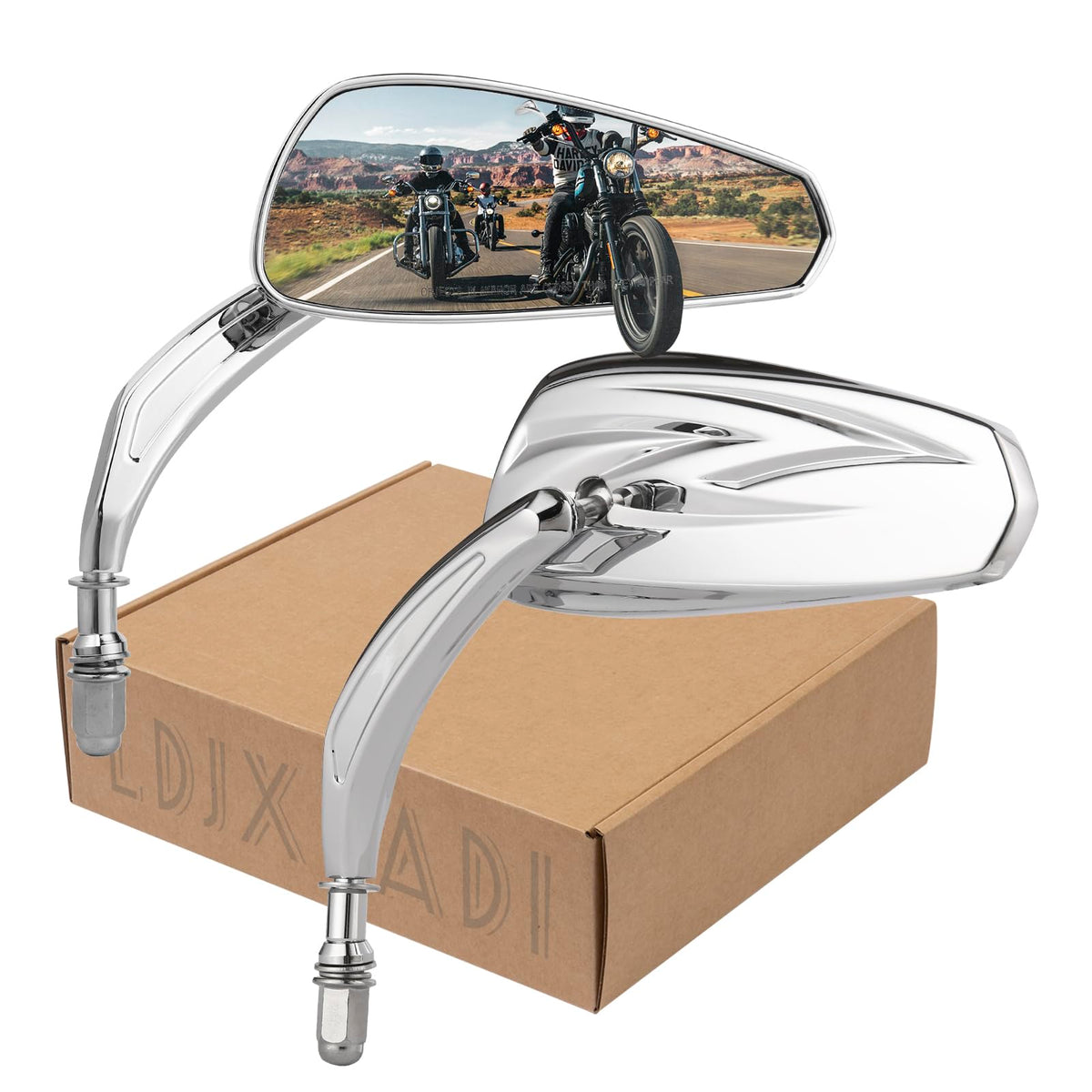 LDJXDADI front chrome mirrors showing polished finish and wide view benefit