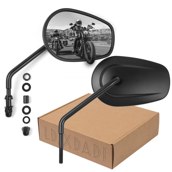 LDJXDADI front view of black Sportster mirror showing sleek profile and improved visibility