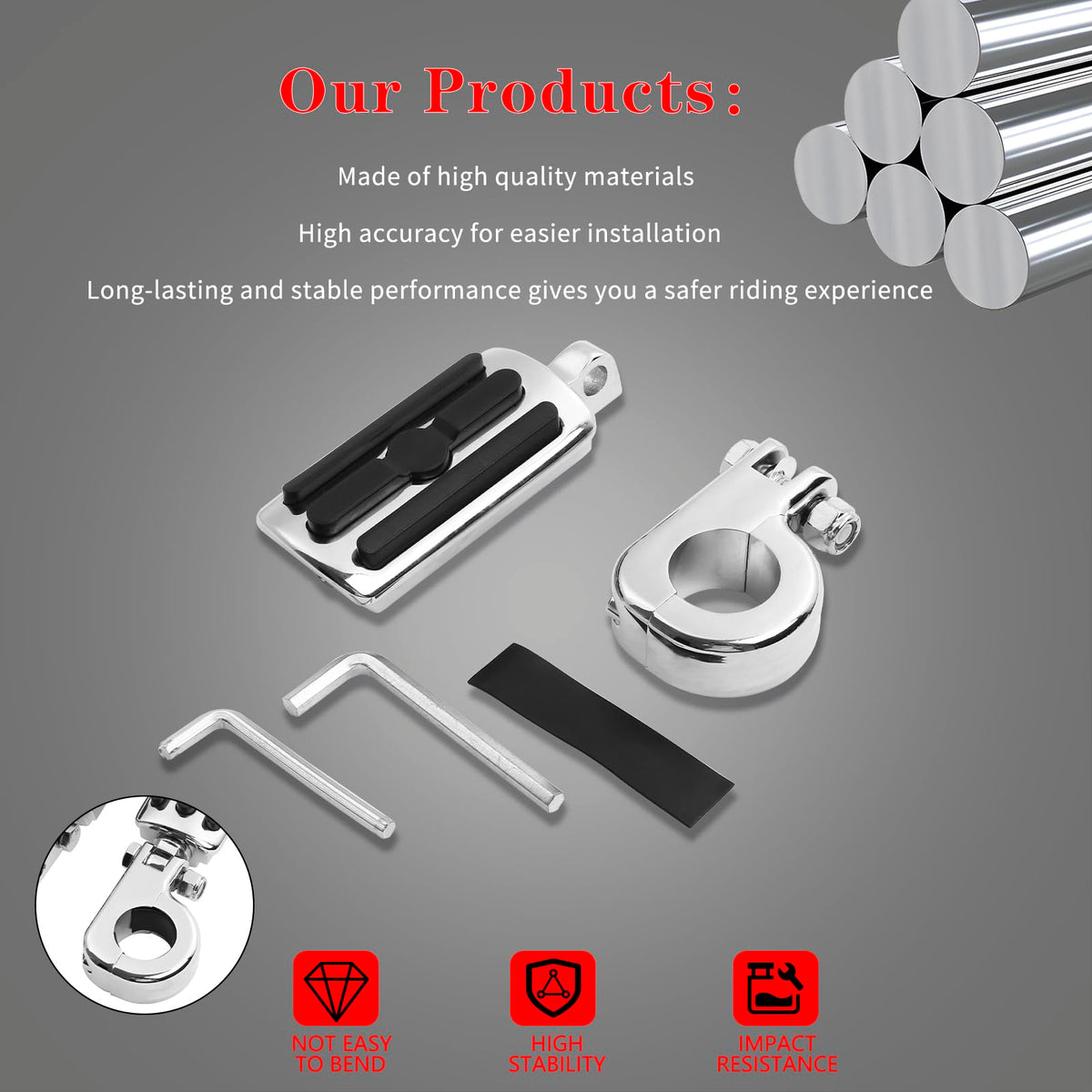 LDJXDADI mounted pegs on engine guard showing adjustable angle and enhanced long-ride comfort