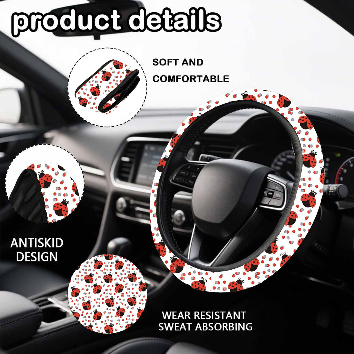 Ldntly steering wheel cover close-up showing grip and protective benefit