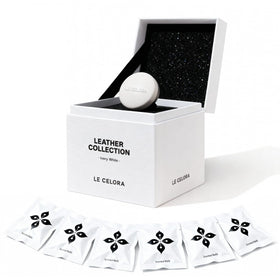 LE CELORA front view vent clip showcasing elegant aluminum finish and lambskin cover