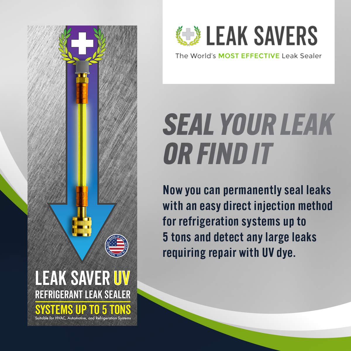 Leak Saver label close-up displaying instructions and compatibility benefits