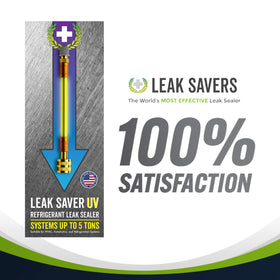 Leak Saver bottle next to ruler showing size and capacity, brand gives clear dosing and handling benefit