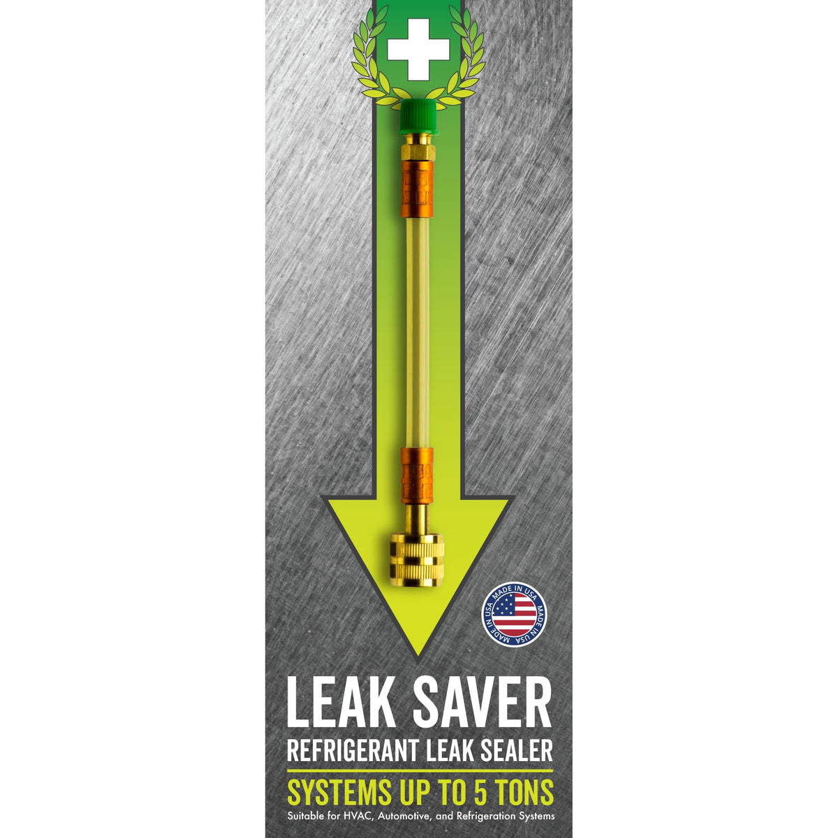 Leak Saver front bottle showing product and packaging benefits