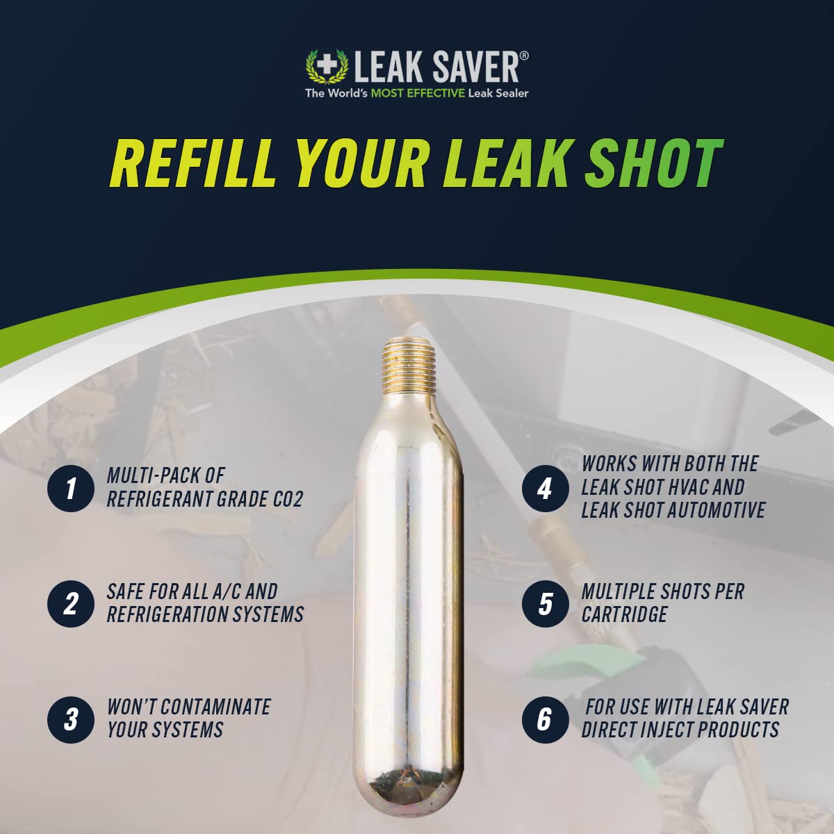 Leak Saver cartridge installed in Leak Shot tool during condensate drain clearing, speeding repair