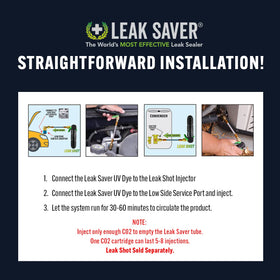 Leak Saver being injected into a car AC low-side demonstrating simple professional use