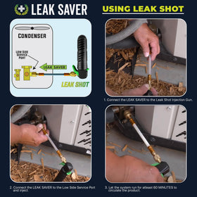 Technician using Leak Saver on outdoor unit showing quick field application