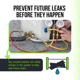 Pouring Leak Saver sealant texture demonstrating easy flow and circulation