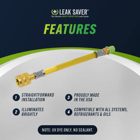 Leak Saver glowing fluorescent leak on coil under UV light highlighting fast leak detection benefit