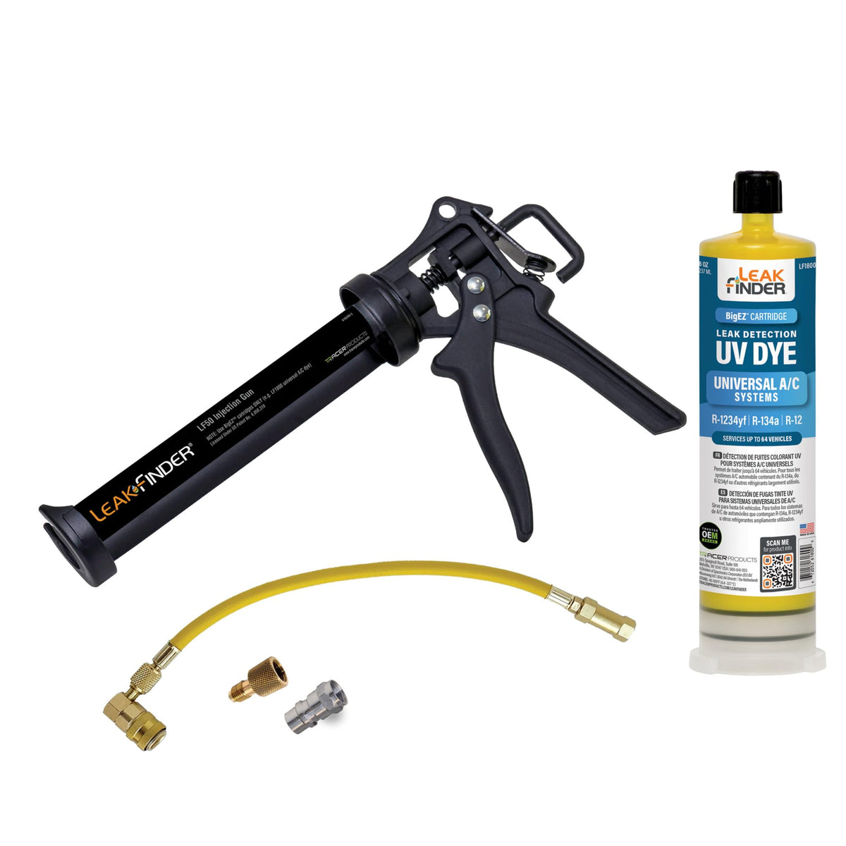 LEAKFINDER front packaging displaying kit contents and professional use benefit