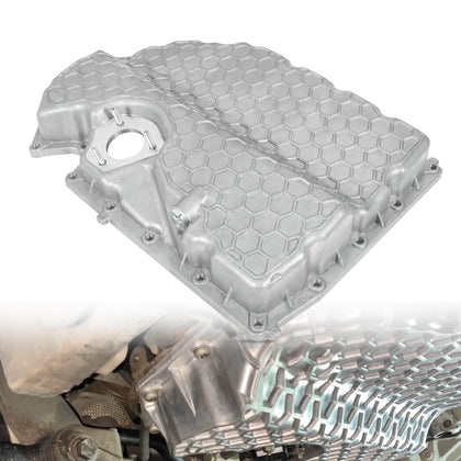 leaptrend front view oil pan showing mounting holes and silver finish benefit: precise fit