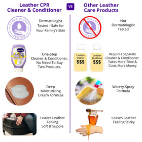 Leather CPR two 16-inch towels beside applicator showing size for buffing and drying