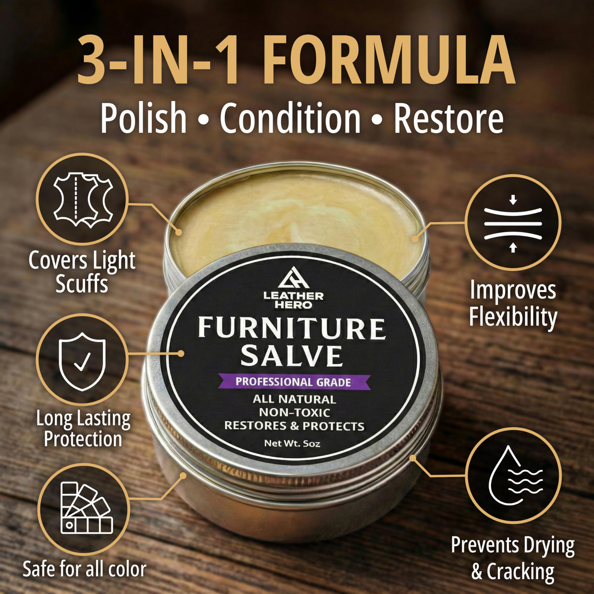 Leather Hero premium brush and buffing pad included for even application