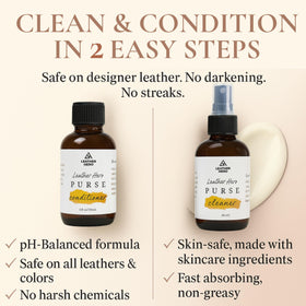 Leather Hero cleaner pouring into sponge for precise, controlled cleaning