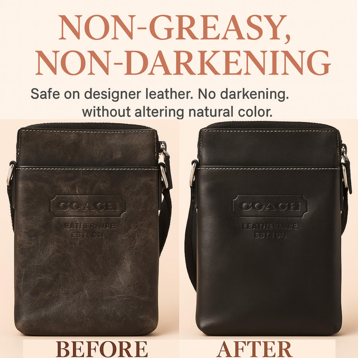Leather Hero conditioner applied to designer handbag to restore suppleness