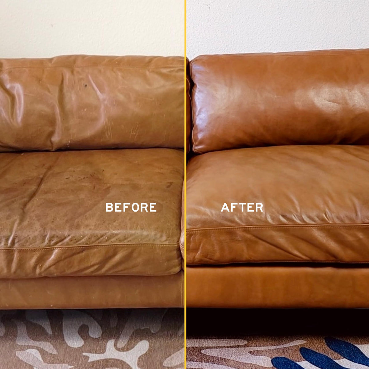 Leather Honey before and after car seat restoration shows improved look