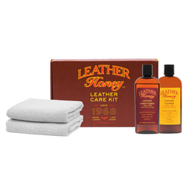 Leather Honey kit front packaging showing contents and benefits