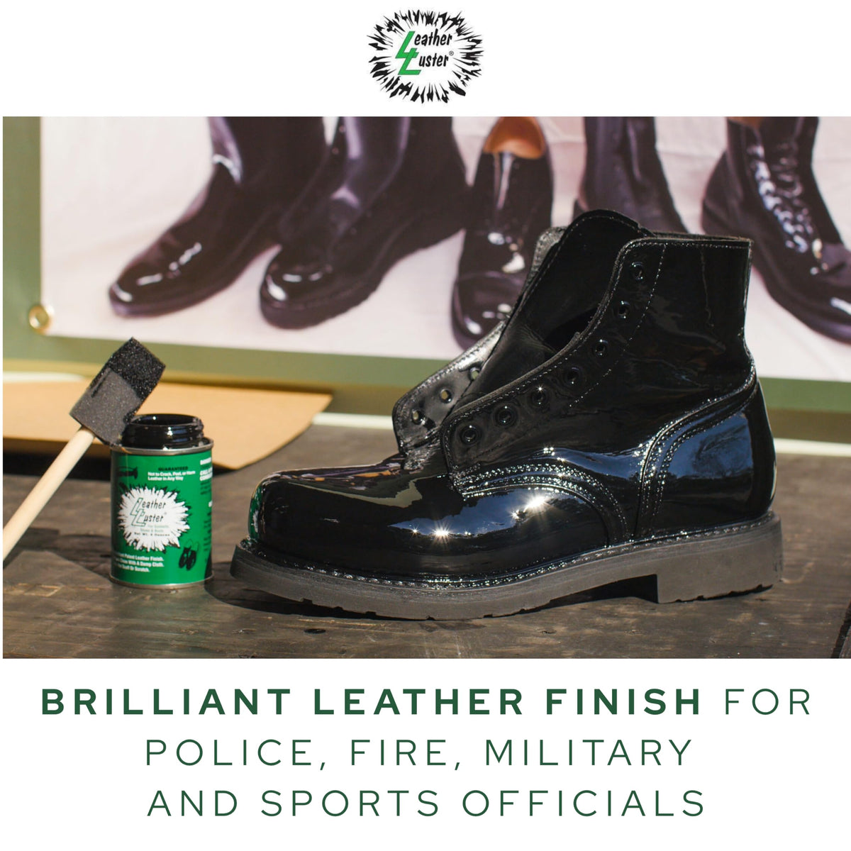 Leather Luster applied to boot in use demonstrating restored high-gloss appearance