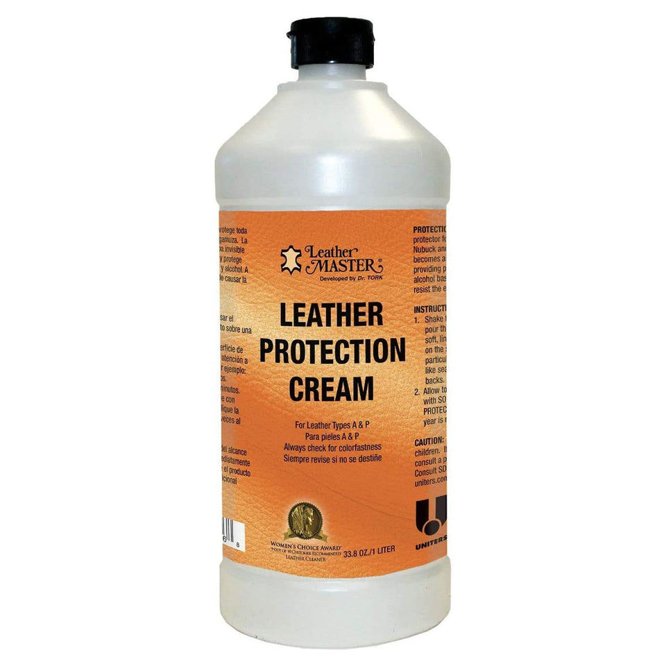Leather Master bottle front view showing label and 1 litre size benefit protective coverage