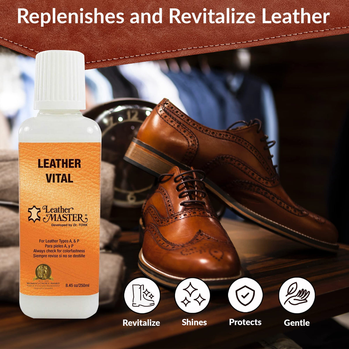 Leather Master before and after car seat showing improved color and finish