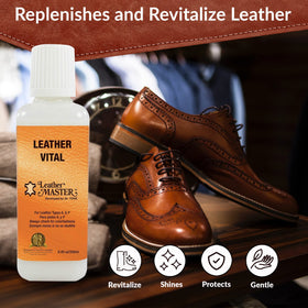 Leather Master before and after car seat showing improved color and finish