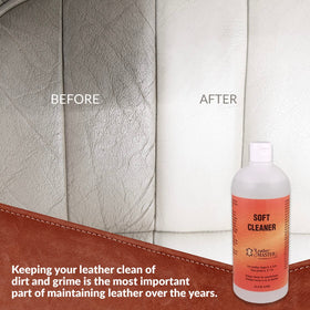 Leather Master cleaning leather sofa with cloth demonstrating effective dirt removal