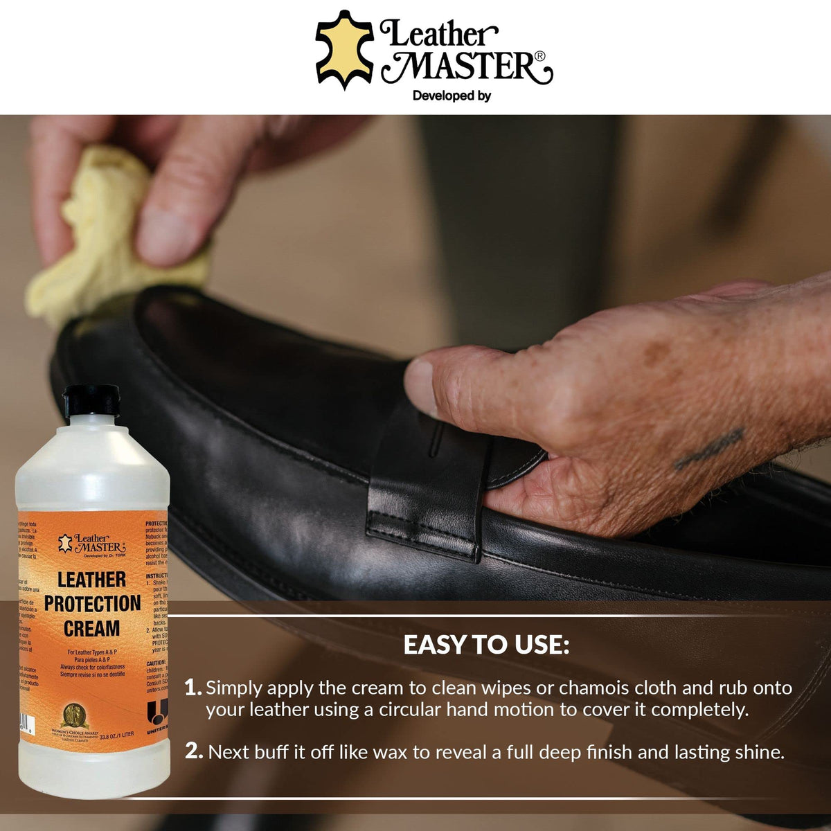 Close-up of Leather Master cream texture demonstrating smooth, non-greasy finish