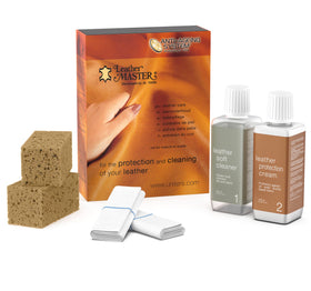 Leather Master front packaging showing cleaner and conditioner for easy identification and trust