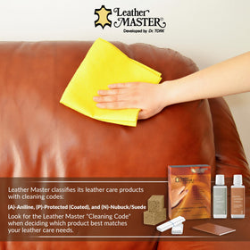 Leather Master applied on home sofa in living room demonstrating protective finish and restoration