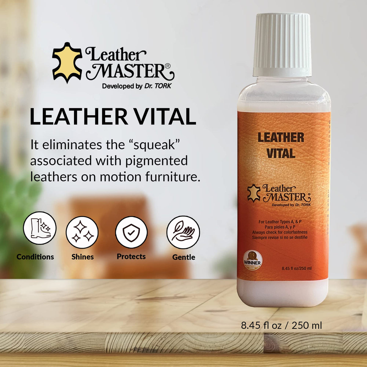Leather Master Vital cream pouring onto applicator to restore leather