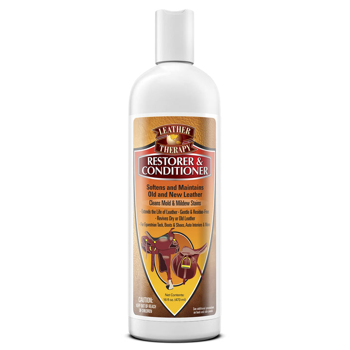 Leather Therapy bottle front view showing label and easy application benefit