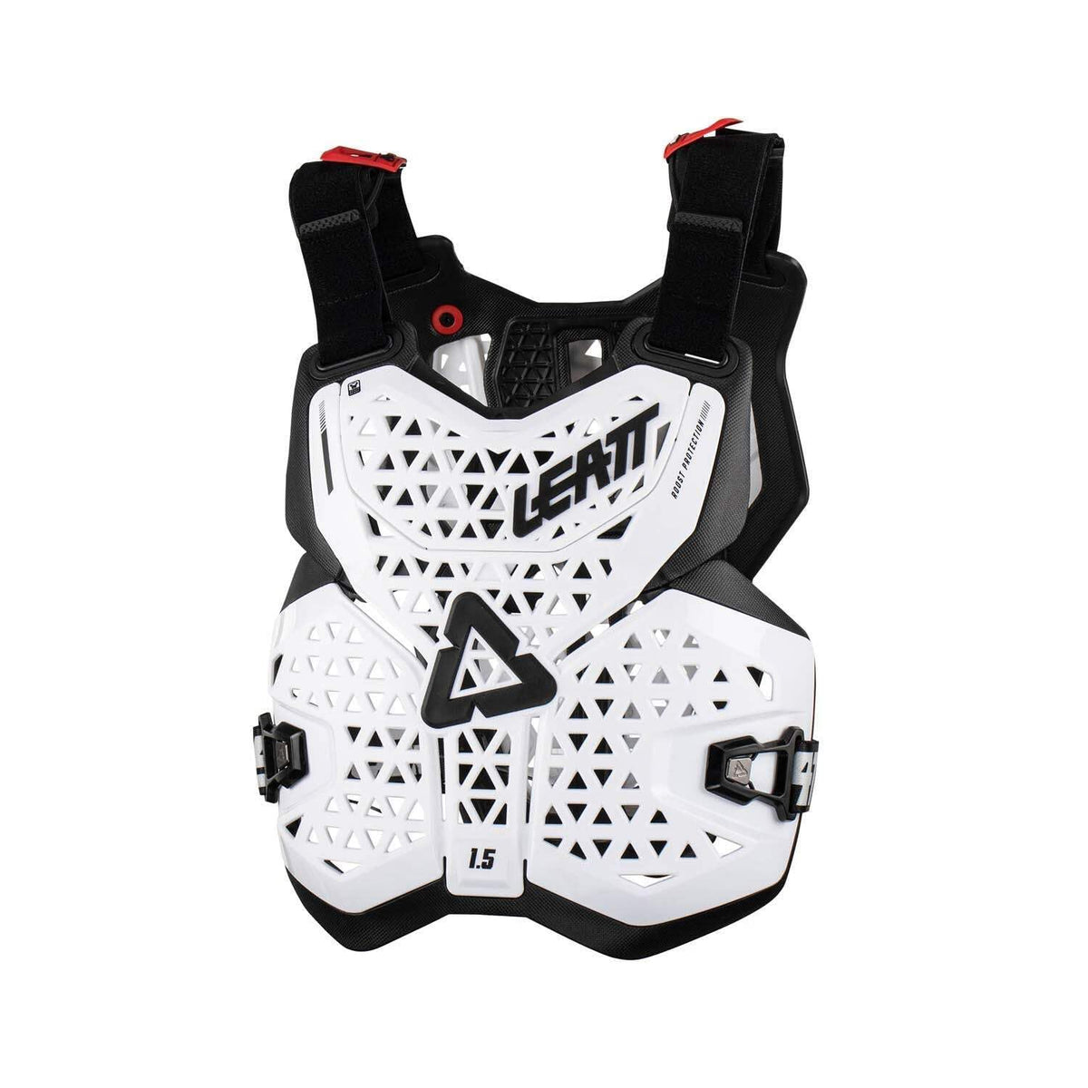 Leatt chest protector 1.5 next to helmet for scale showing compact size benefit